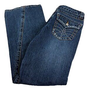 VTG Daisy Fuentes Sz 8 (Actual 30x31) Twist Seam Flare Dark Wash Jeans EUC